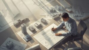 設計図を描く建築家