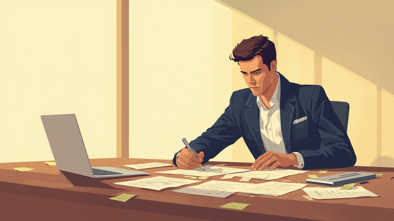 編集デスクで原稿（提案書）を直すビジネスマン