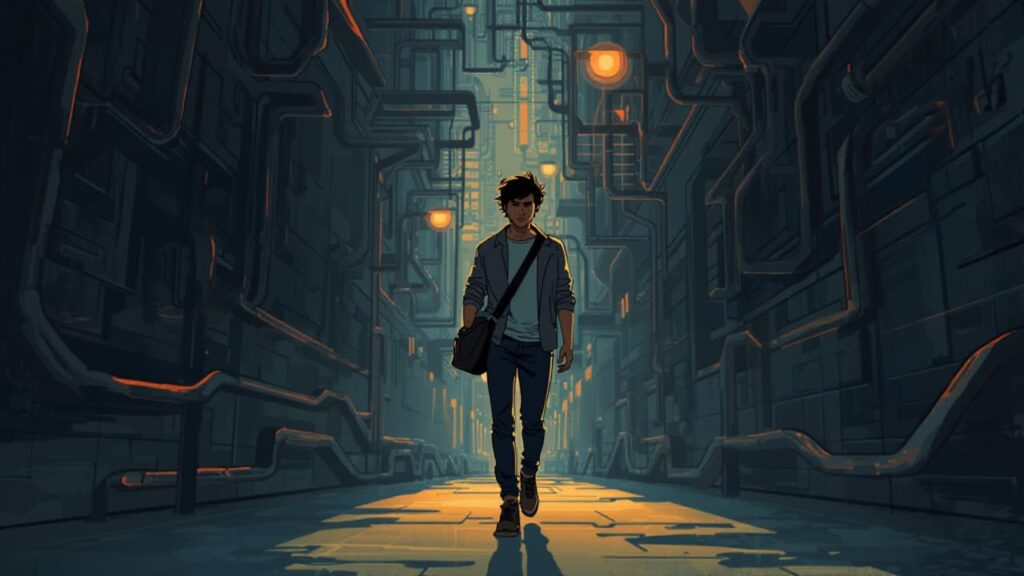 迷路のショートカットをする若者