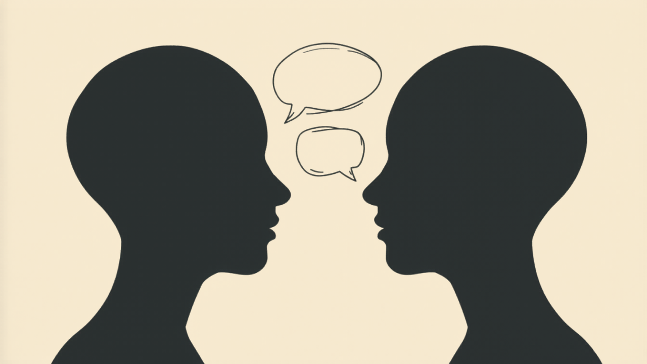 向かい合う二人のシルエットと吹き出し