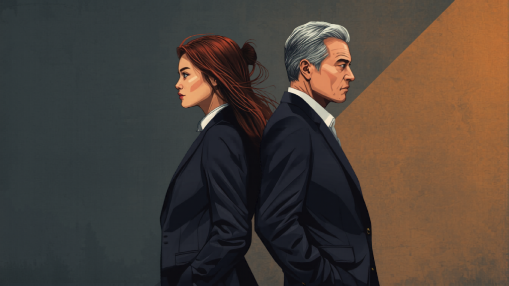 背中合わせの若者と上司