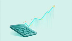 電卓と右肩上がりのグラフ