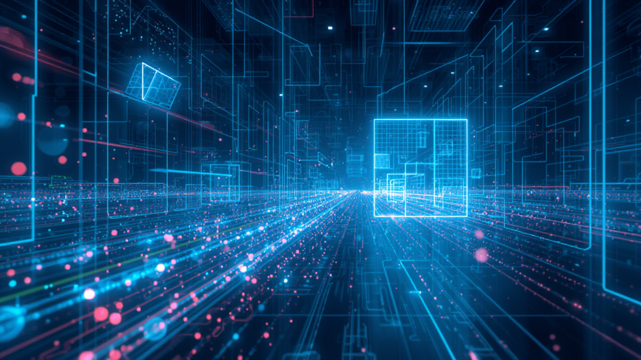 仮想空間の部屋でデータが飛び交うイラスト