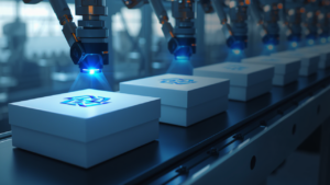 顧客のロゴが自動で製品にはめ込まれる図