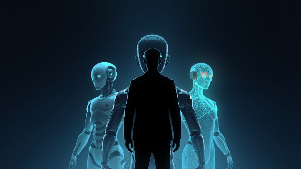 一人の人間の後ろに控える3体の専門家AI