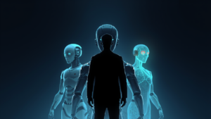 一人の人間の後ろに控える3体の専門家AI