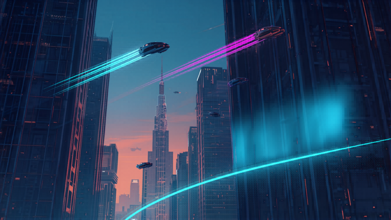 未来都市と空飛ぶ車