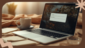 Close-up of a laptop screen displaying a customized ChatGPT settings panel with Japanese text, warm desk lighting, coffee cup beside, professional workspace aesthetic / ノートPC画面にChatGPTのカスタム指示設定画面が映り、横にコーヒーカップ、温かみのある机上